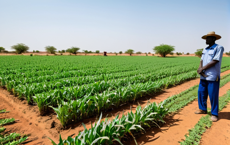 부르키나파소의 농업 및 주요 작물 - A group of Burkinabé women, fully clothed in colorful, modest dresses, working together to thresh so...