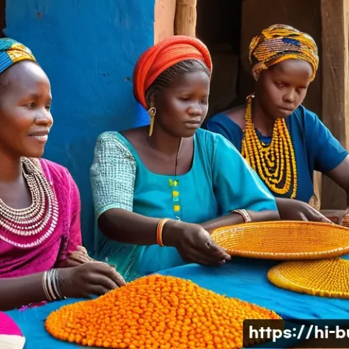 부르키나파소의 관광객을 위한 추천 루트 - A vibrant outdoor market scene in Ouagadougou, Burkina Faso, showcasing local artisans crafting trad...